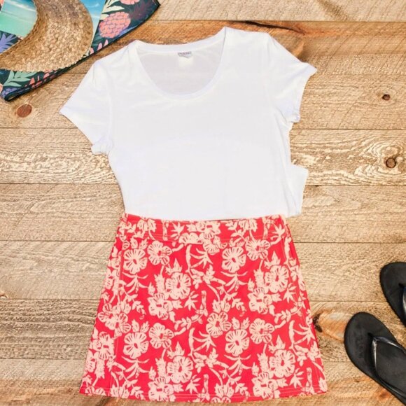 RipSkirt Hawaii skirt XL 16 - 18  Coral Peach Hibiscus print Length 2 - Picture 15 of 16